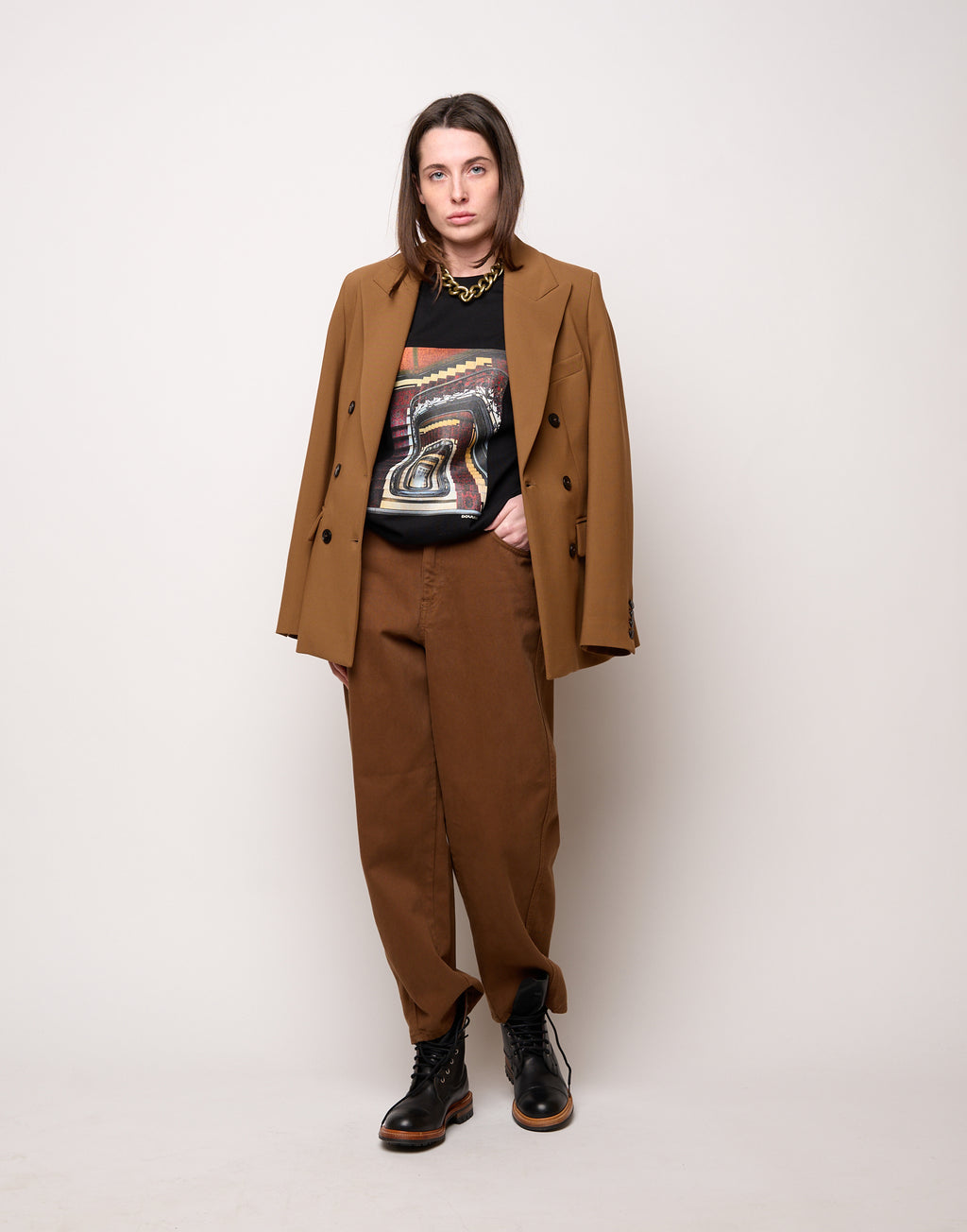 T-shirt in Jersey di Cotone Stampa "Stairs" Nero