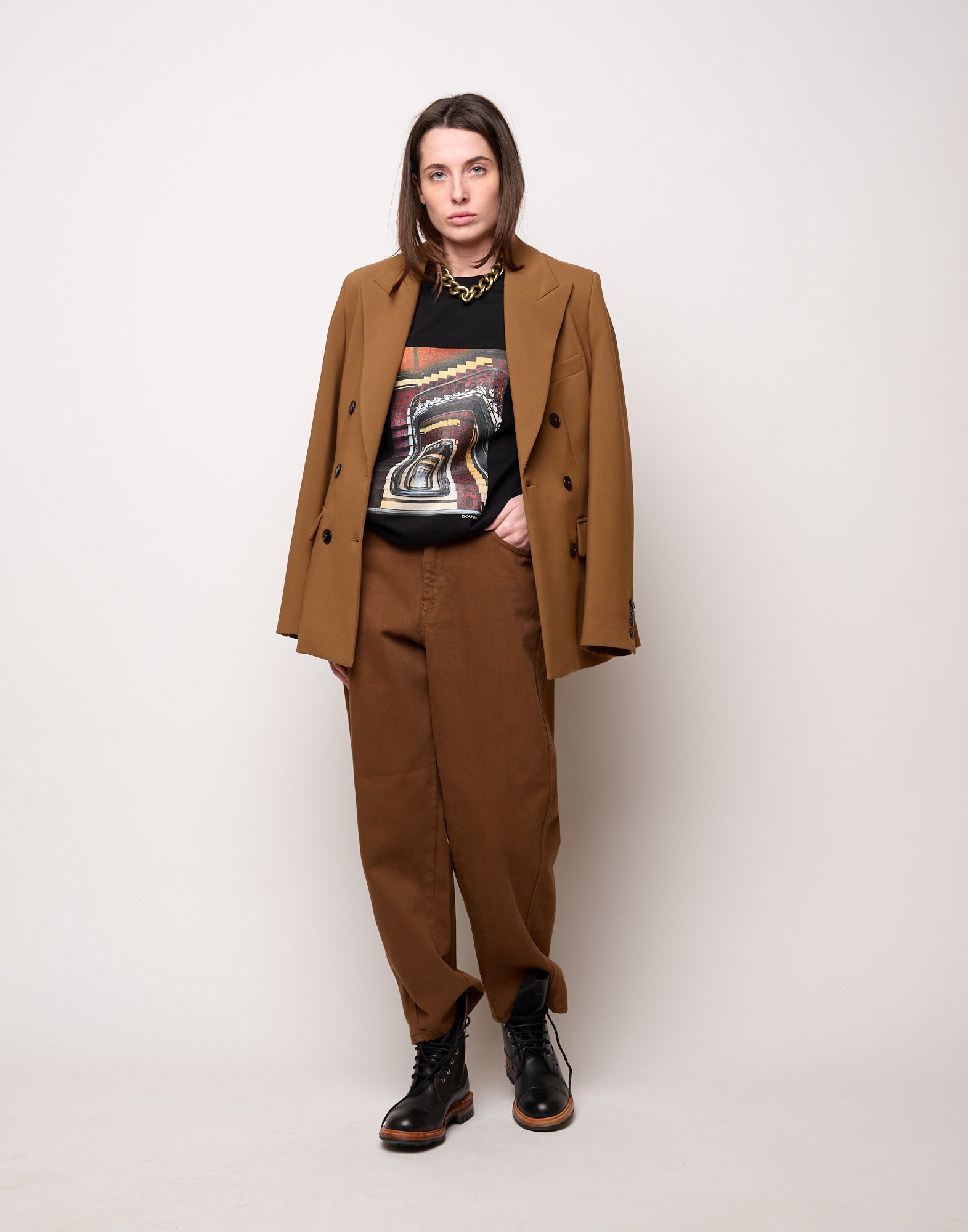 T-shirt in Jersey di Cotone Stampa "Stairs" Nero