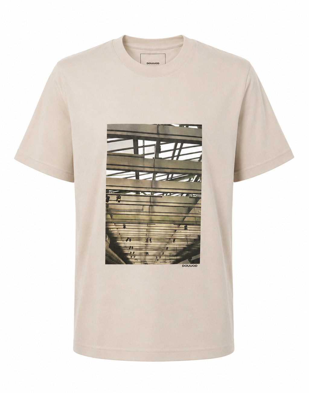 T-shirt in Jersey di Cotone Stampa "Travi" Burro