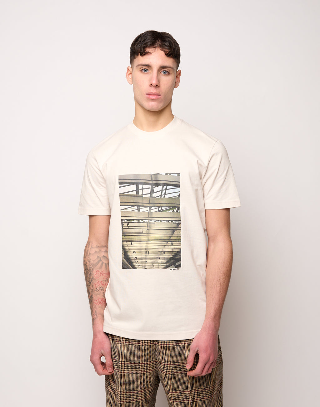 T-shirt in Jersey di Cotone Stampa "Travi" Burro