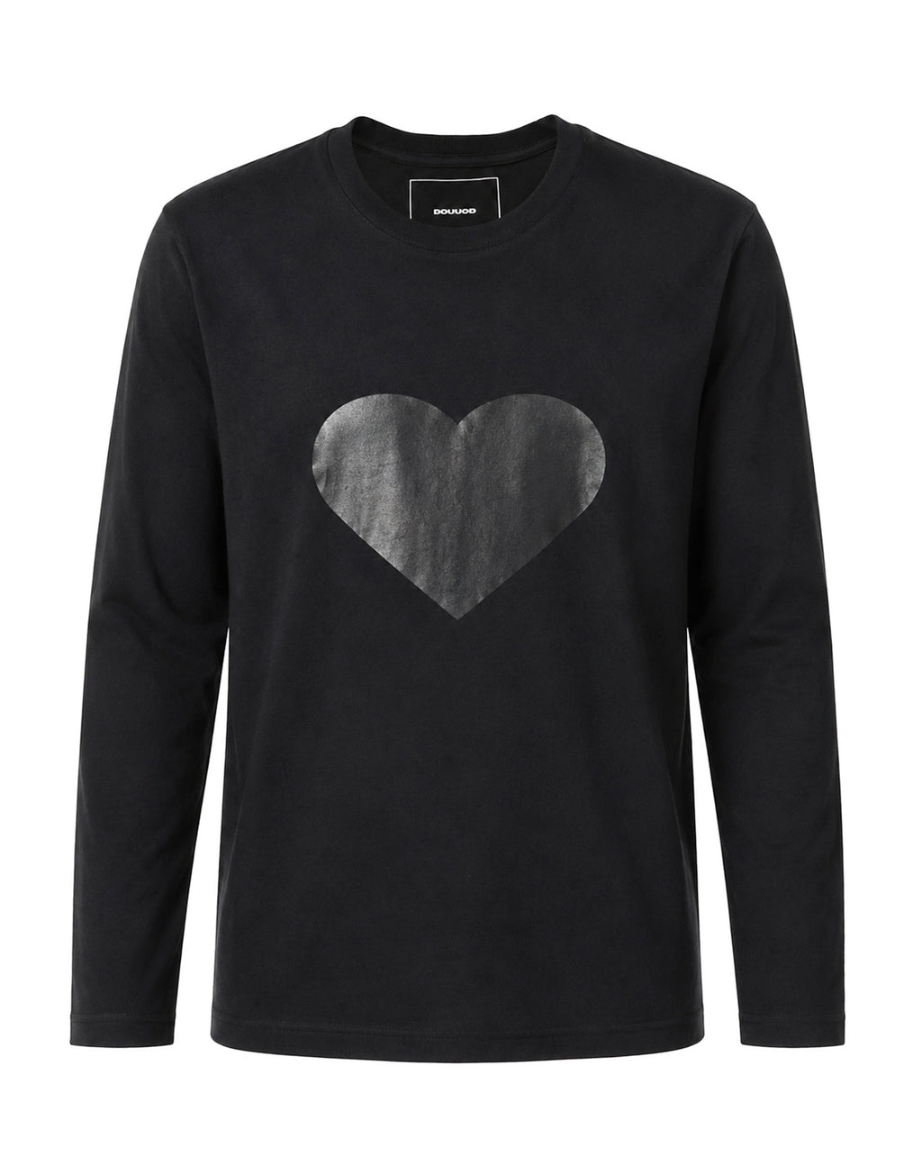 T-shirt manica Lunga in Jersey di Cotone Stampa "Cuore" Nero