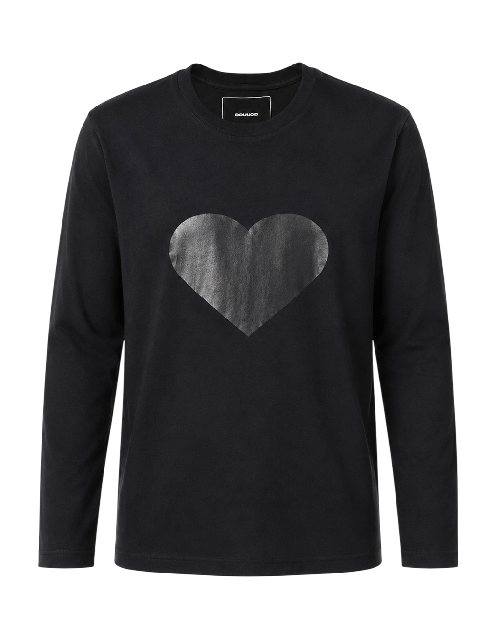 T-shirt manches longues en jersey de coton imprimé « Cœur » Noir