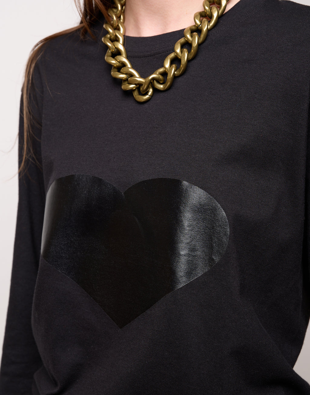 T-shirt manica Lunga in Jersey di Cotone Stampa "Cuore" Nero