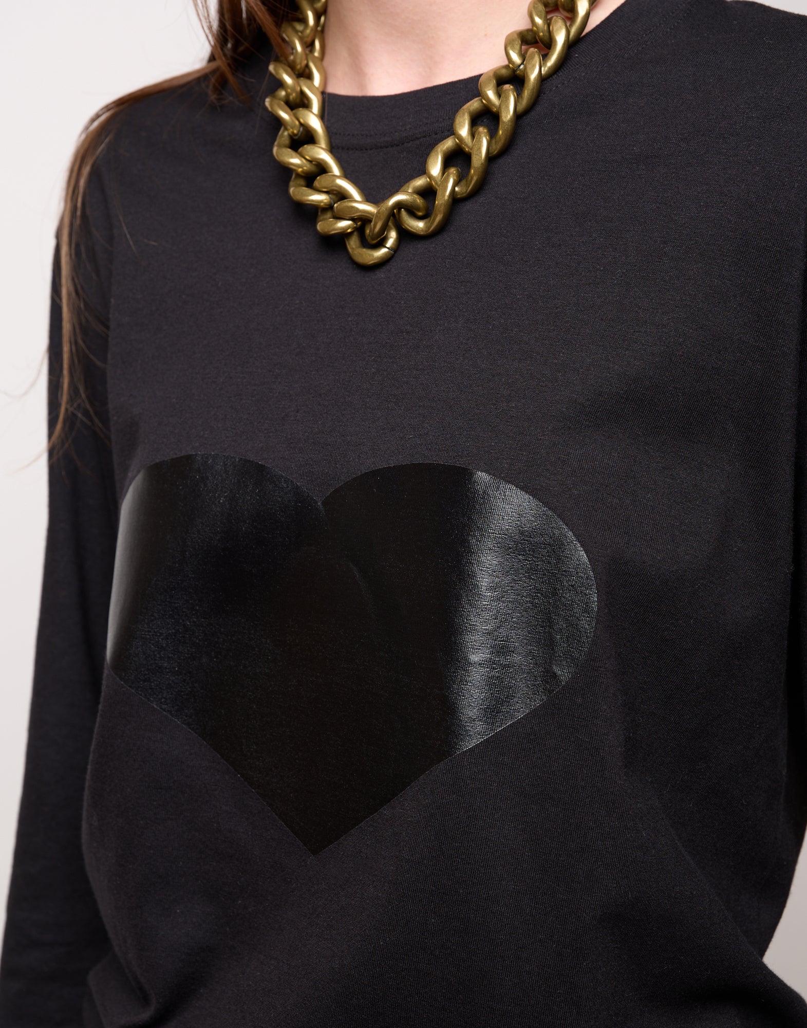 T-shirt manica Lunga in Jersey di Cotone Stampa "Cuore" Nero