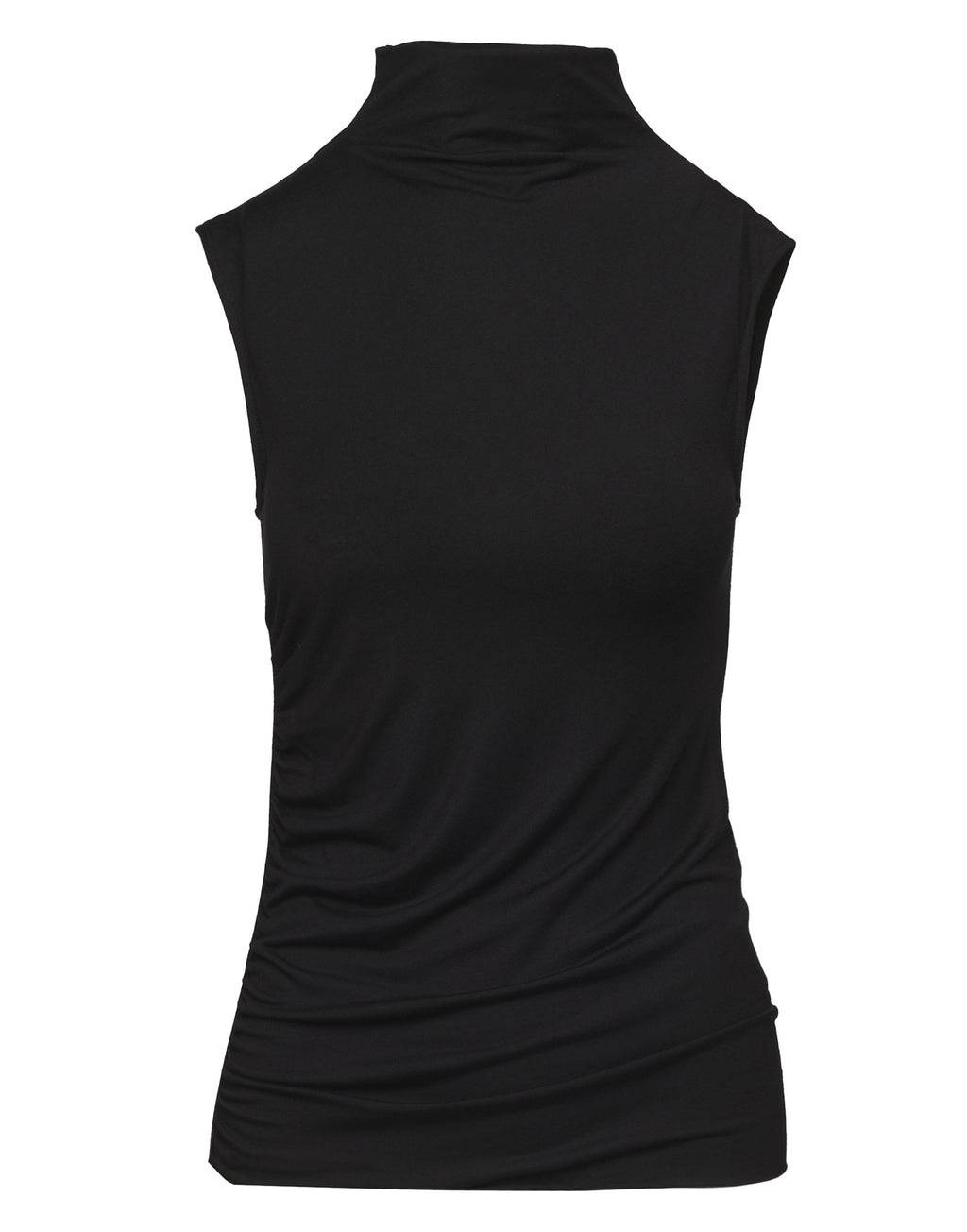 Top Smanicato con Drappeggio al Fianco e Collo Lupetto Nero
