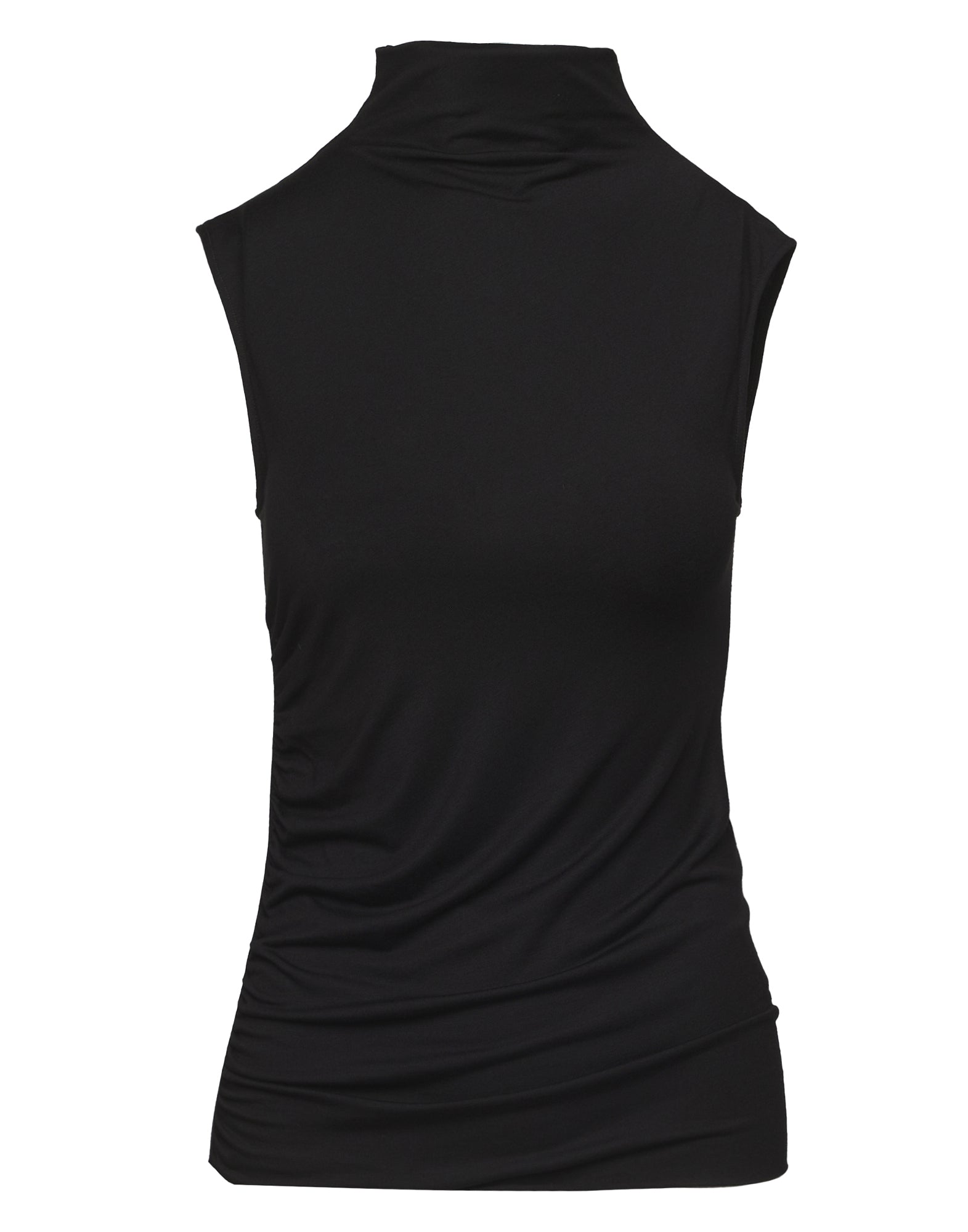 Top Smanicato con Drappeggio al Fianco e Collo Lupetto Nero