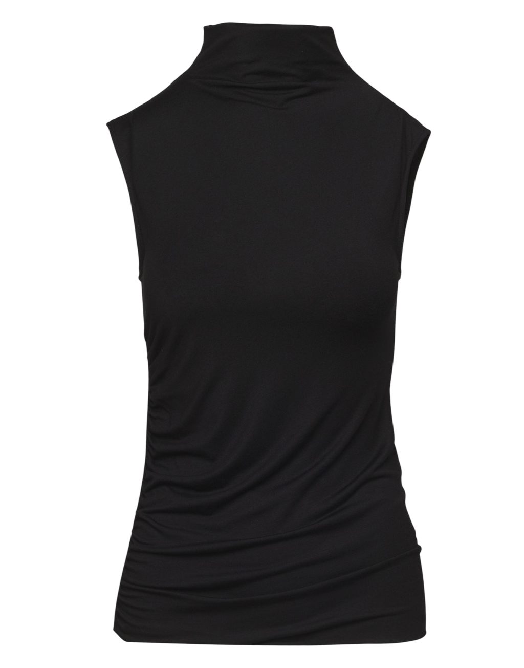 Black Sleeveless Mock Neck Top with Side Draping