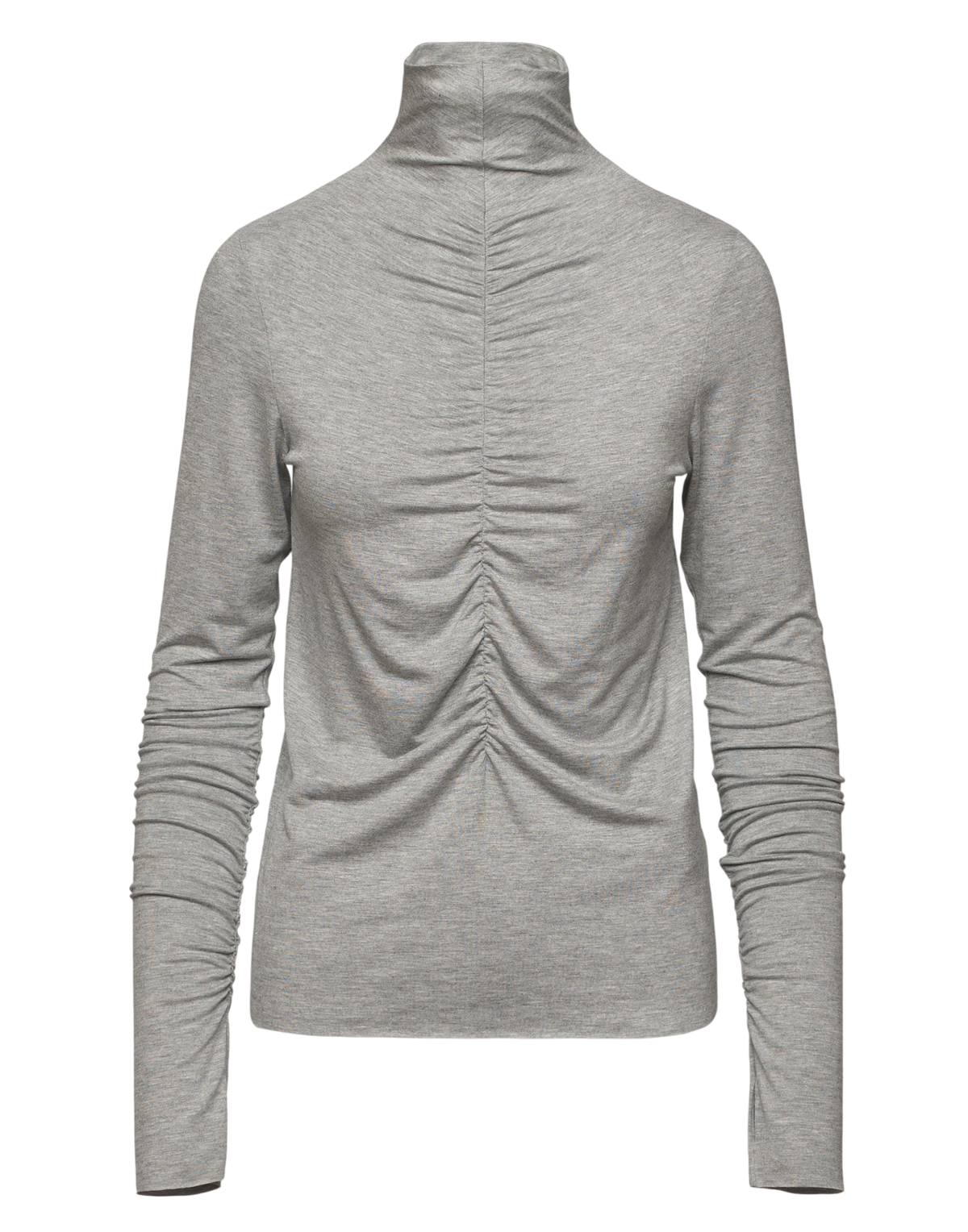 T-shirt à col montant avec drapé sur le devant et manches longues gris perle chiné