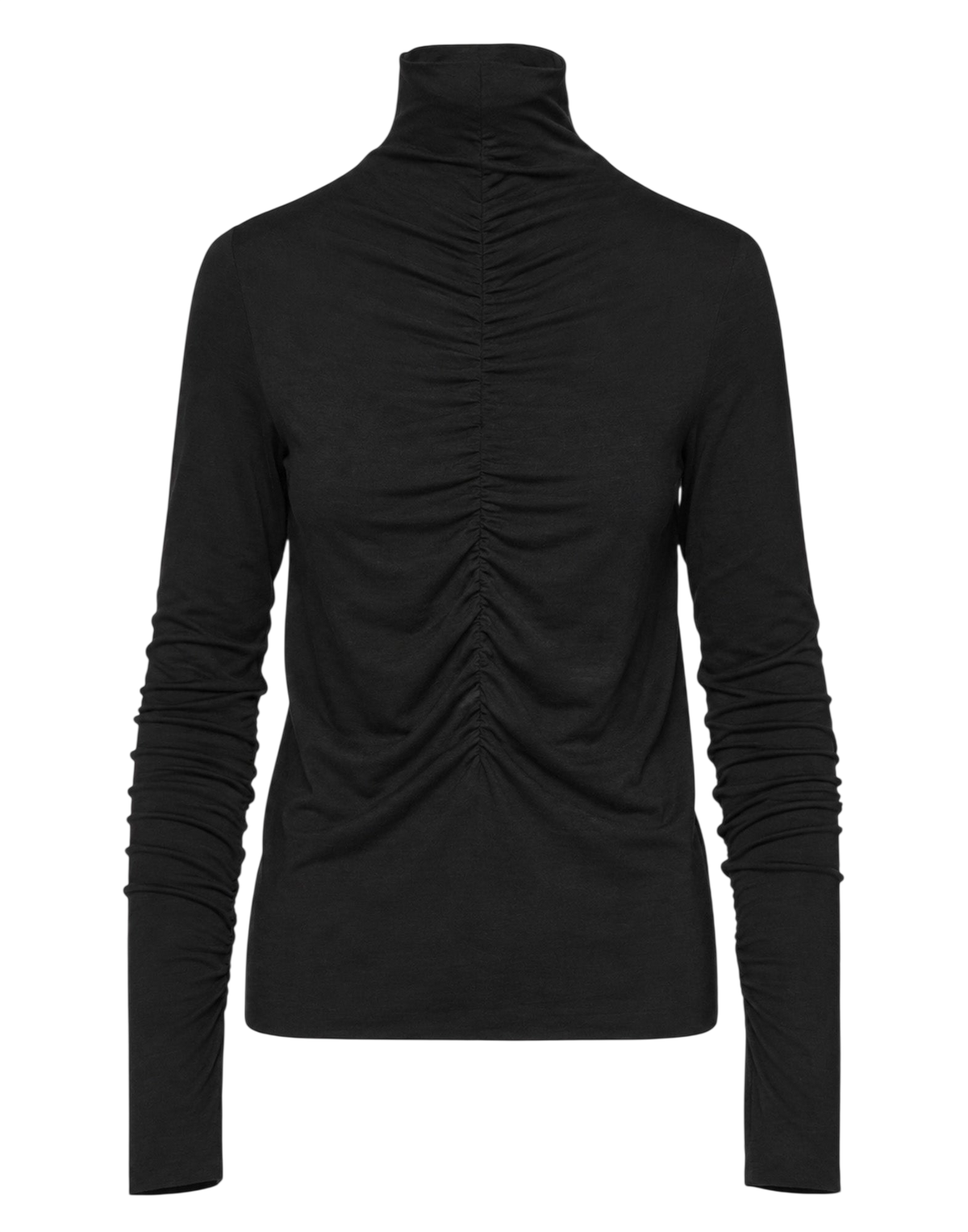 T-shirt à col montant avec drapé sur le devant et manches longues noir