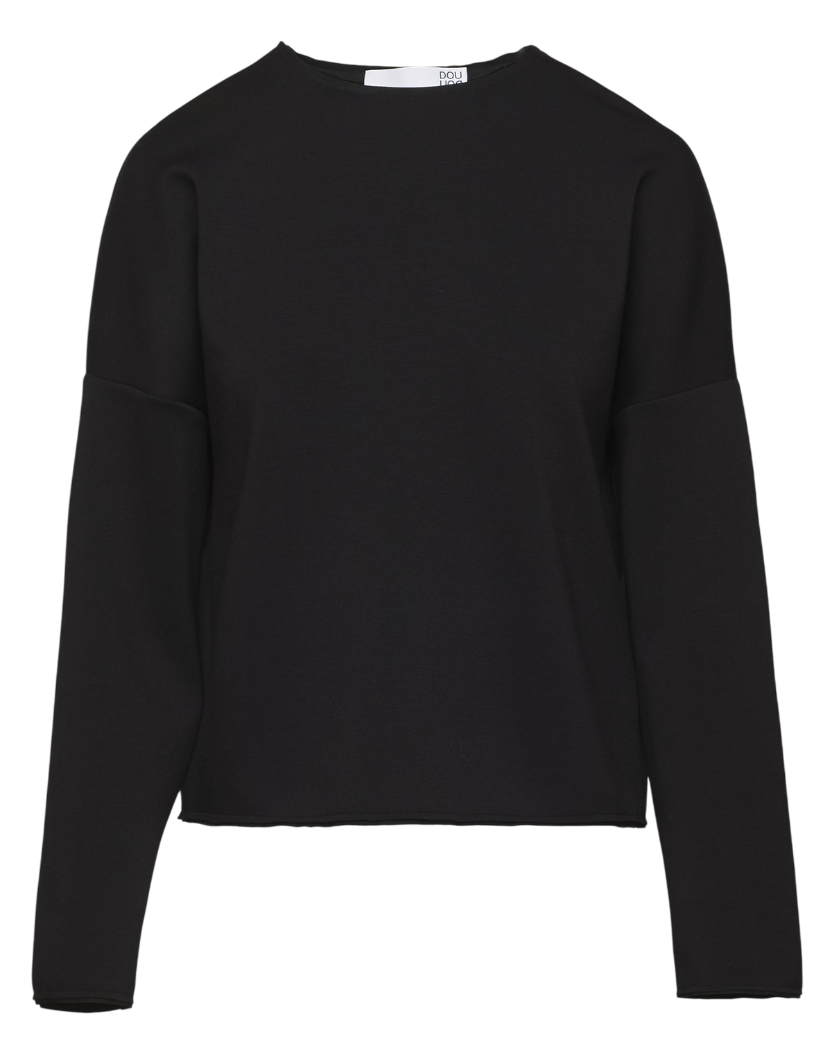Sweat-shirt à col rond, épaules tombantes et finitions à cru noir
