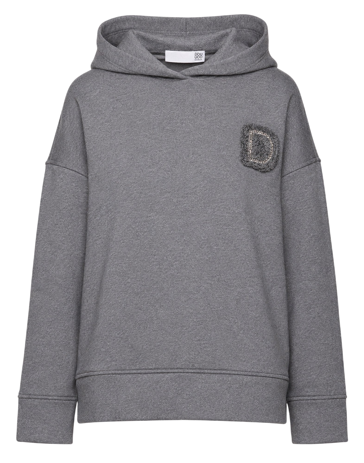 Sweat à capuche avec écusson brodé gris chiné