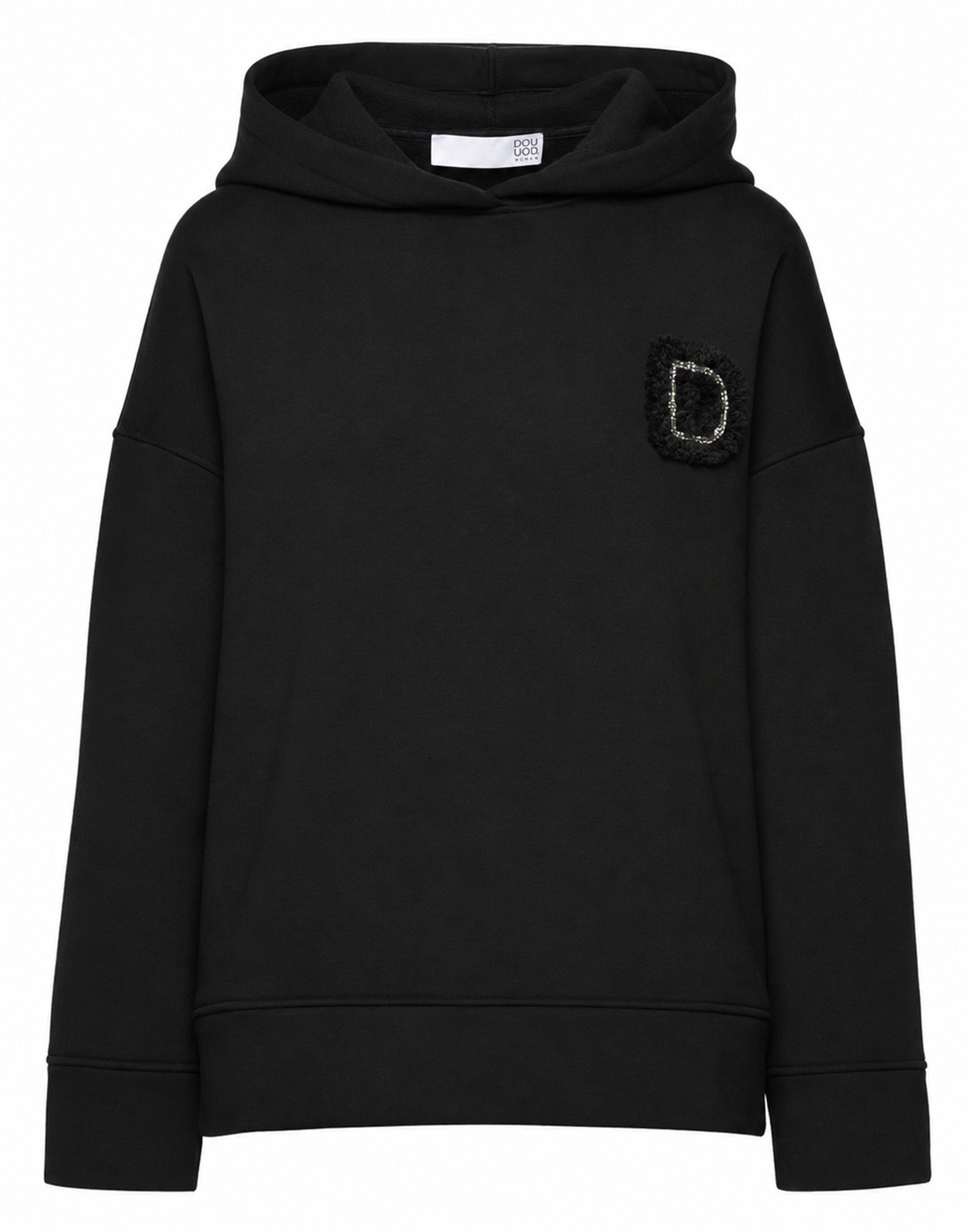 Felpa con Cappuccio e Patch Ricamata Nera