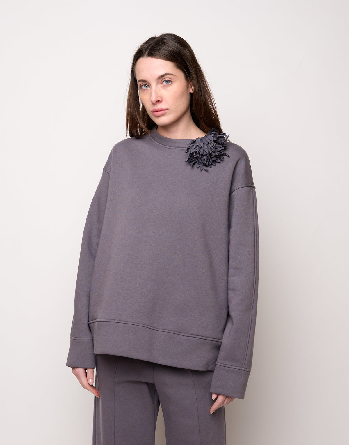 Felpa Girocollo in Felpa Soft Grigio Delfino
