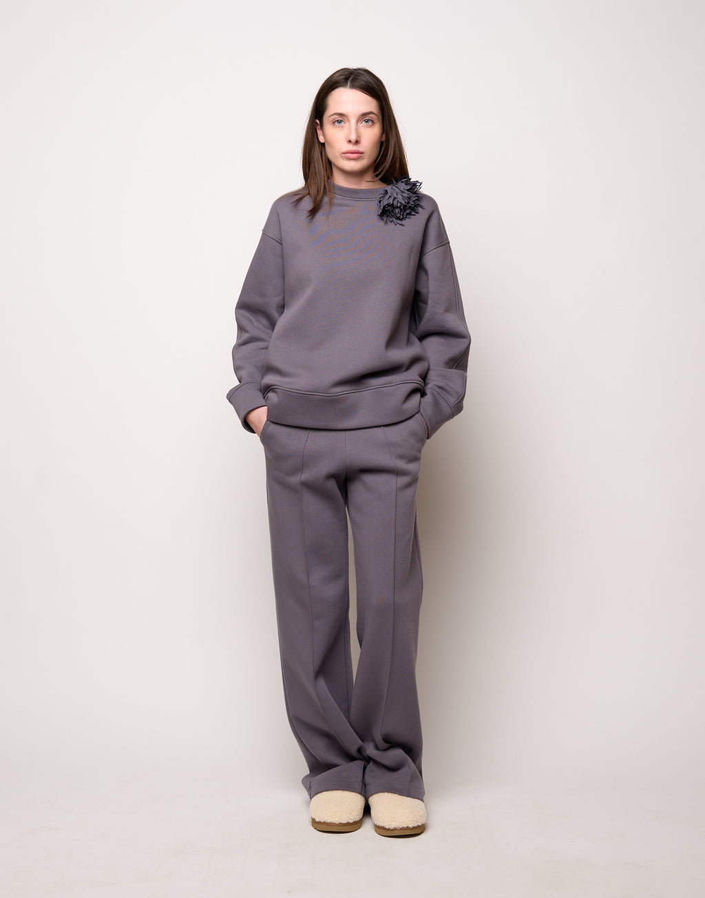 Felpa Girocollo in Felpa Soft Grigio Delfino