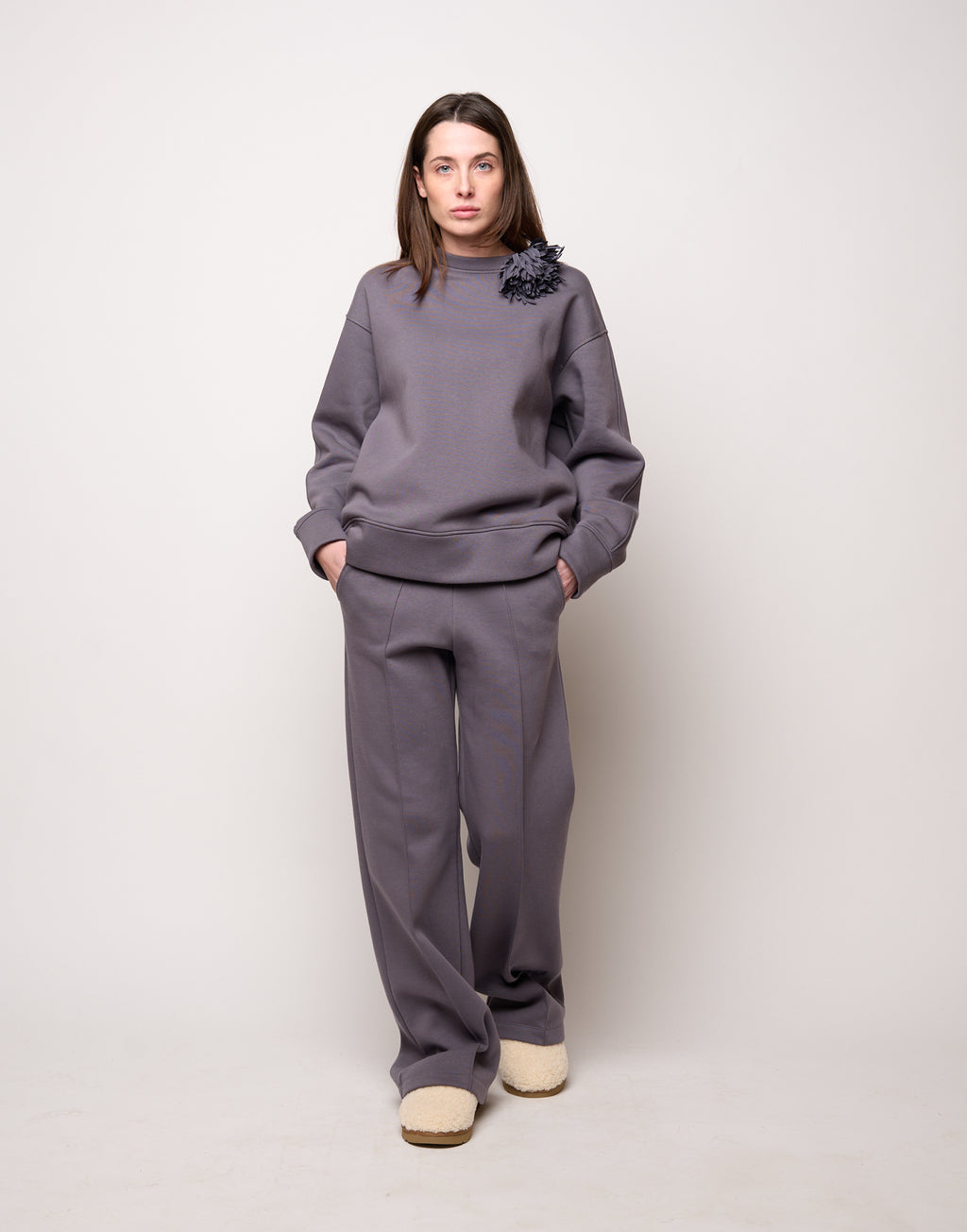 Felpa Girocollo in Felpa Soft Grigio Delfino
