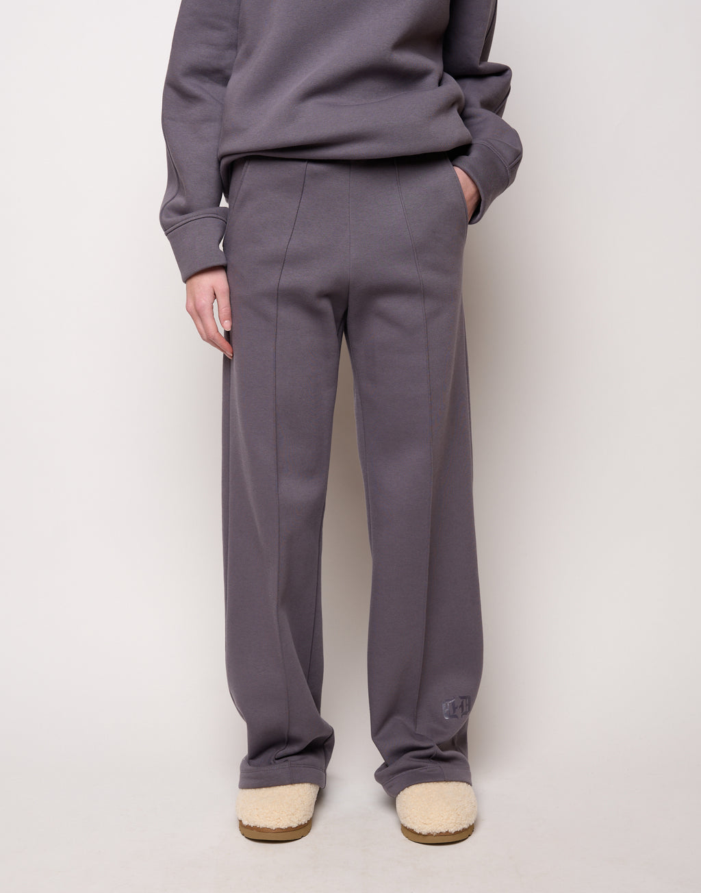 Pantalone Flare in Felpa Soft con Tasche alla Francese Grigio