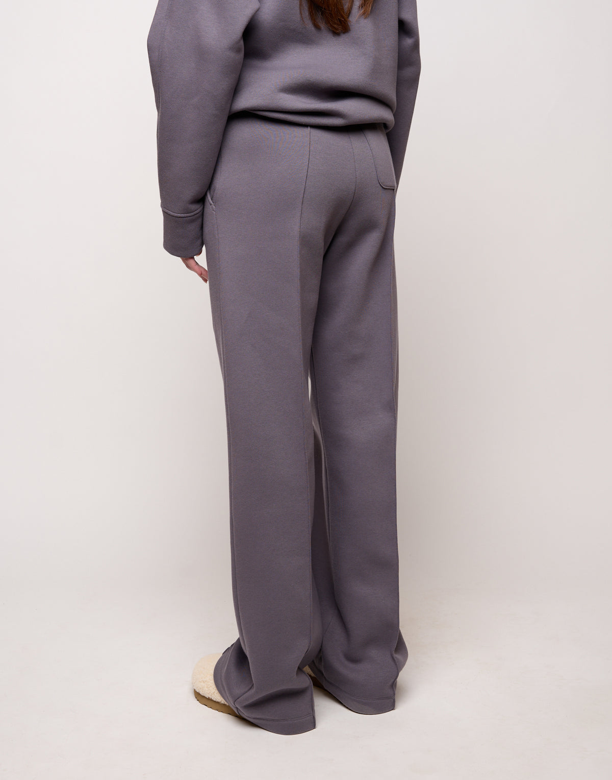 Pantalone Flare in Felpa Soft con Tasche alla Francese Grigio
