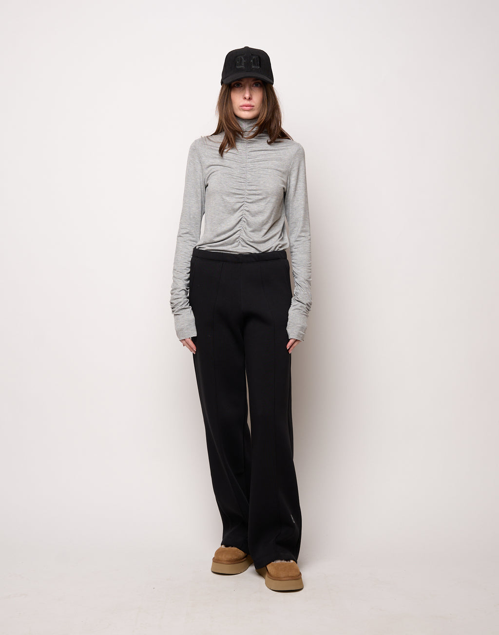 Pantalone Flare in Felpa Soft con Tasche alla Francese Nero