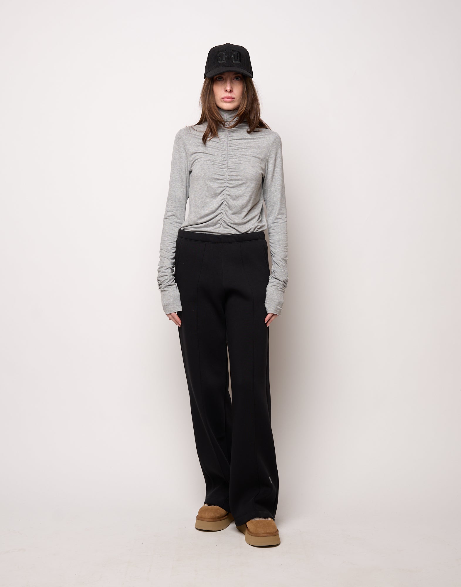 Pantalone Flare in Felpa Soft con Tasche alla Francese Nero