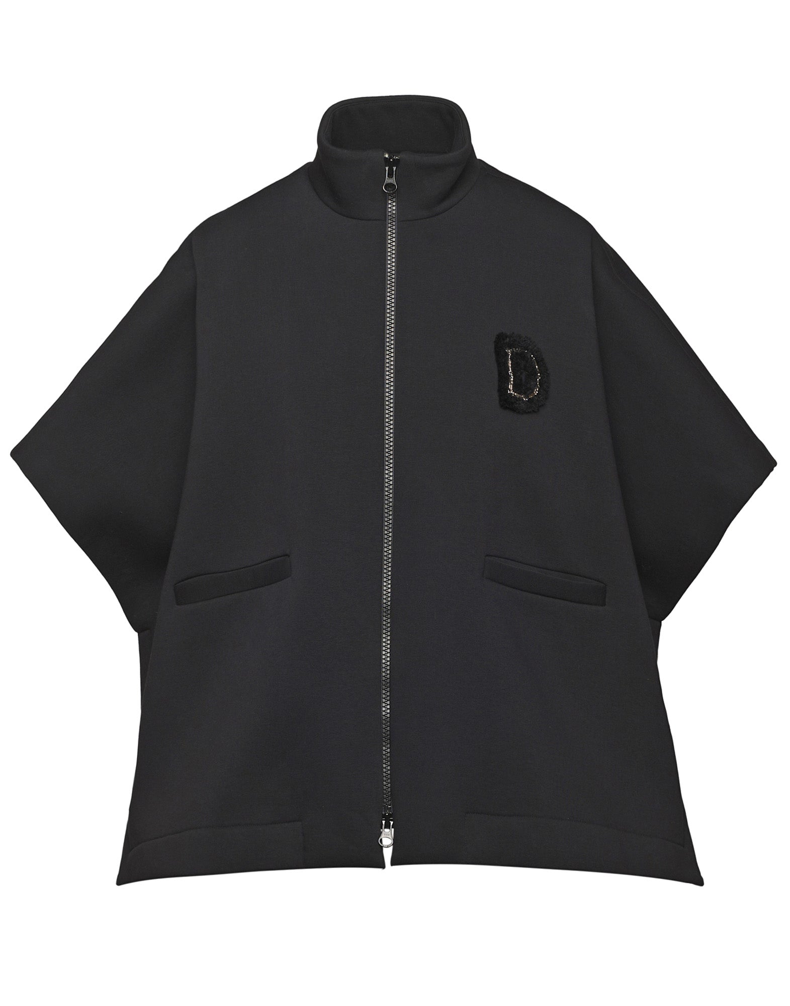 Cappa in Felpa Soft con Zip e Patch Nera