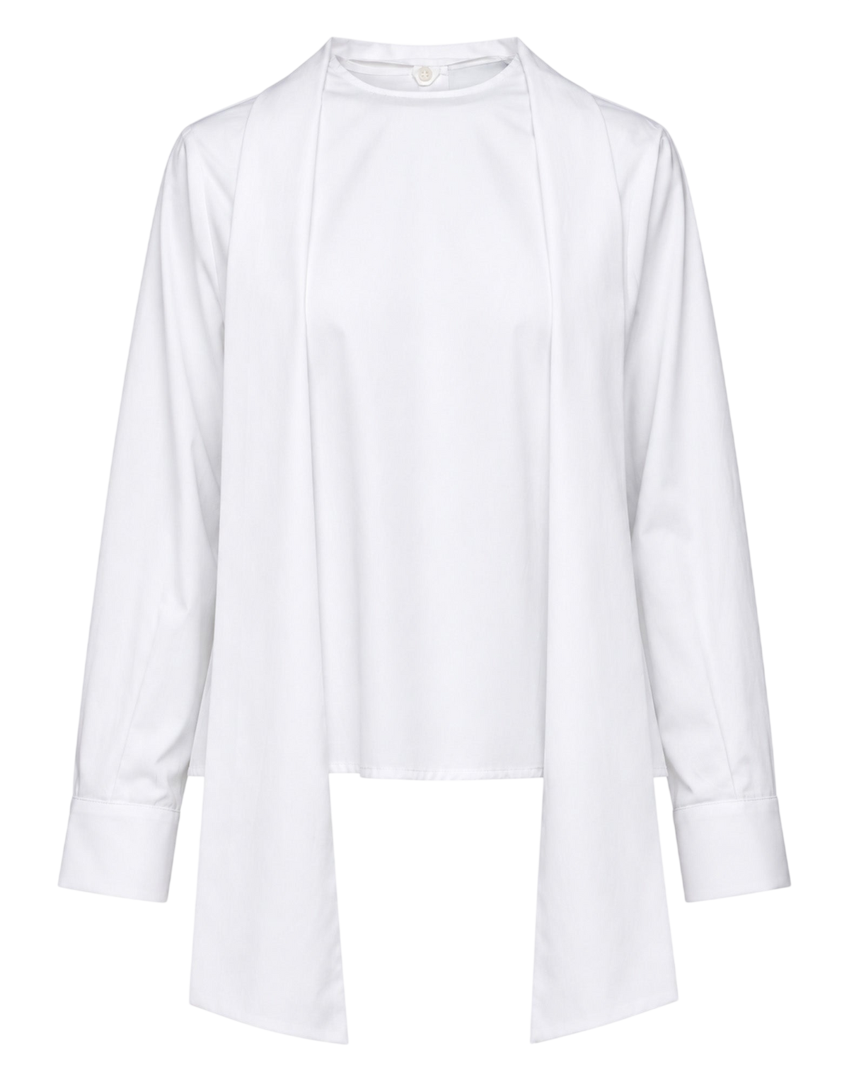 White Open-Back Crew Neck Blouse with Ribbon