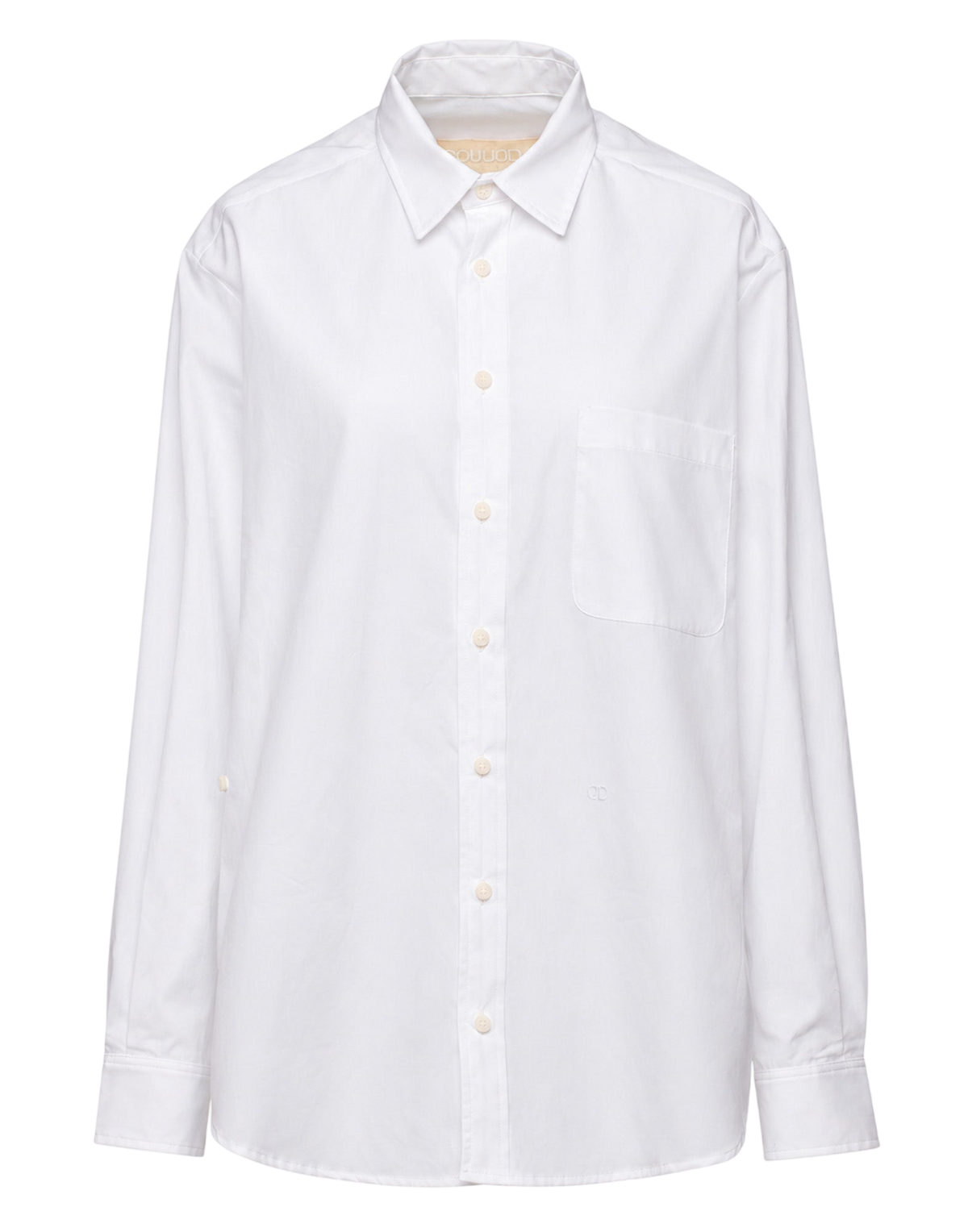 White Genderless Shirt with Embroidery and Side Button