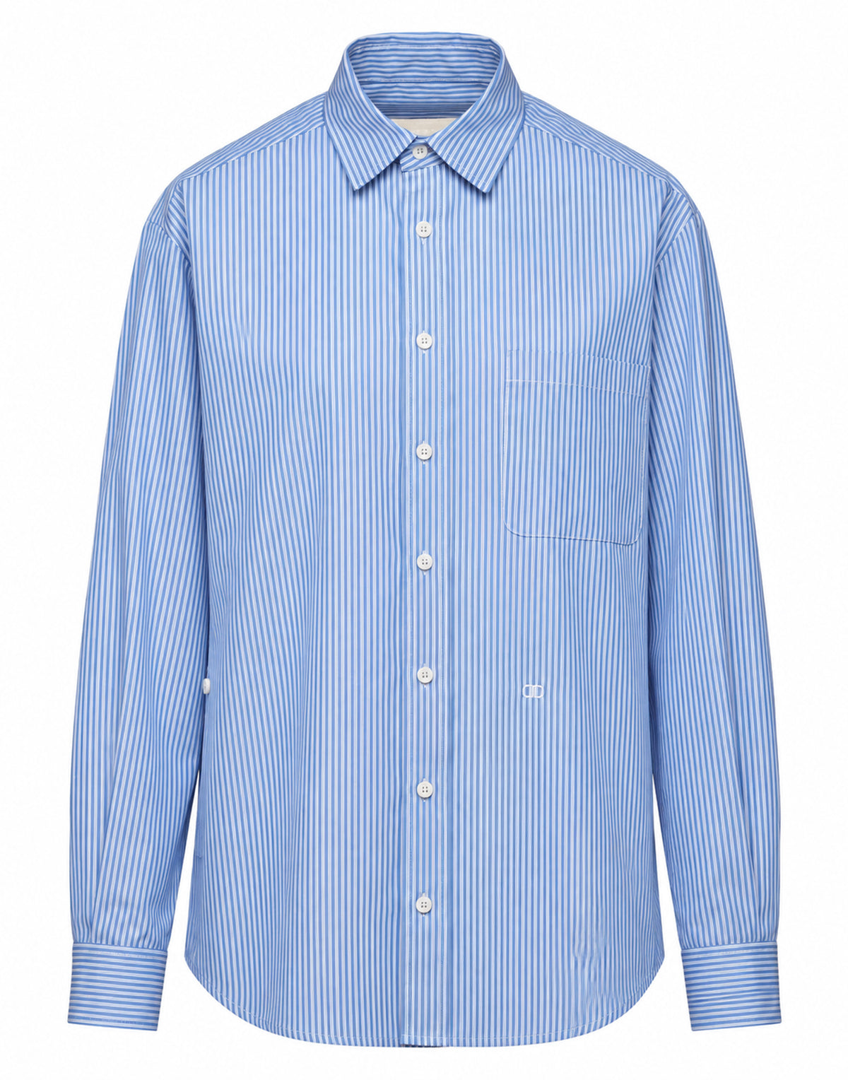 Camicia Genderless con Ricamo e Bottone Laterale a Righe Bianco/Azzurro