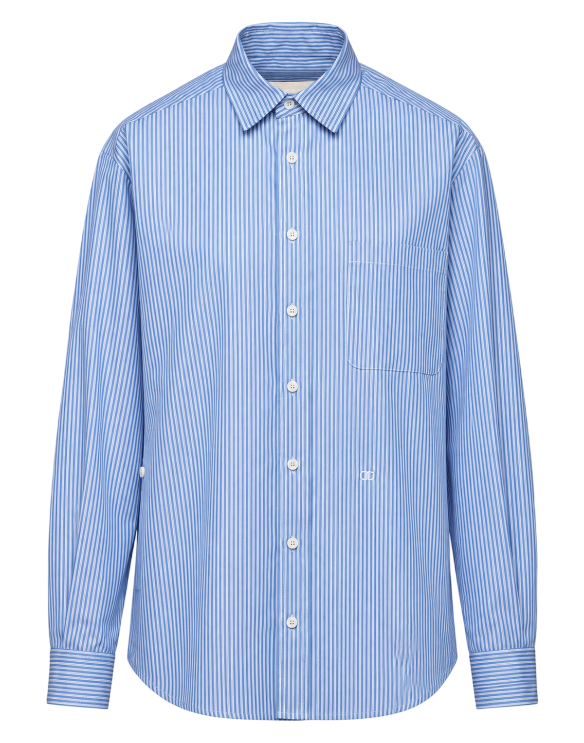 Camicia Genderless con Ricamo e Bottone Laterale a Righe Bianco/Azzurro