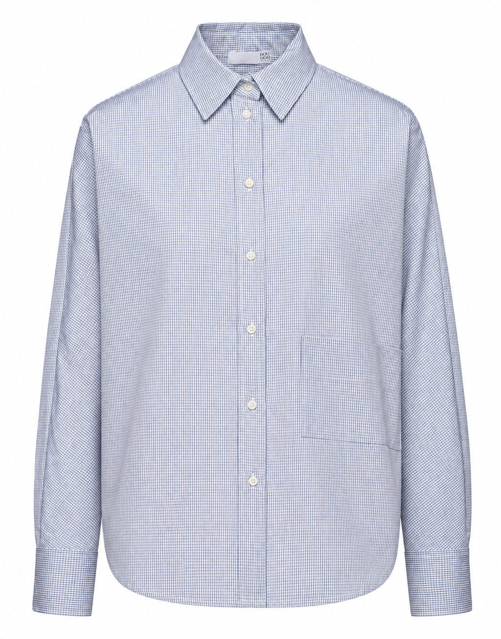 Camicia Taglio Kimono con Tasca a Quadretti Bianco/Blu