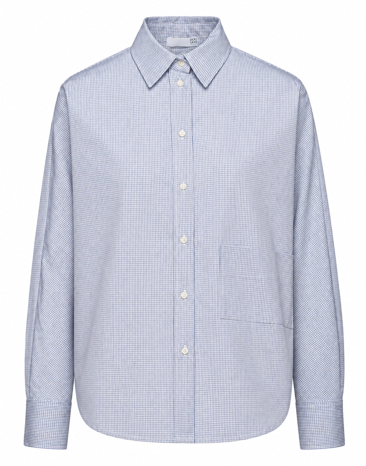 Camicia Taglio Kimono con Tasca a Quadretti Bianco/Blu