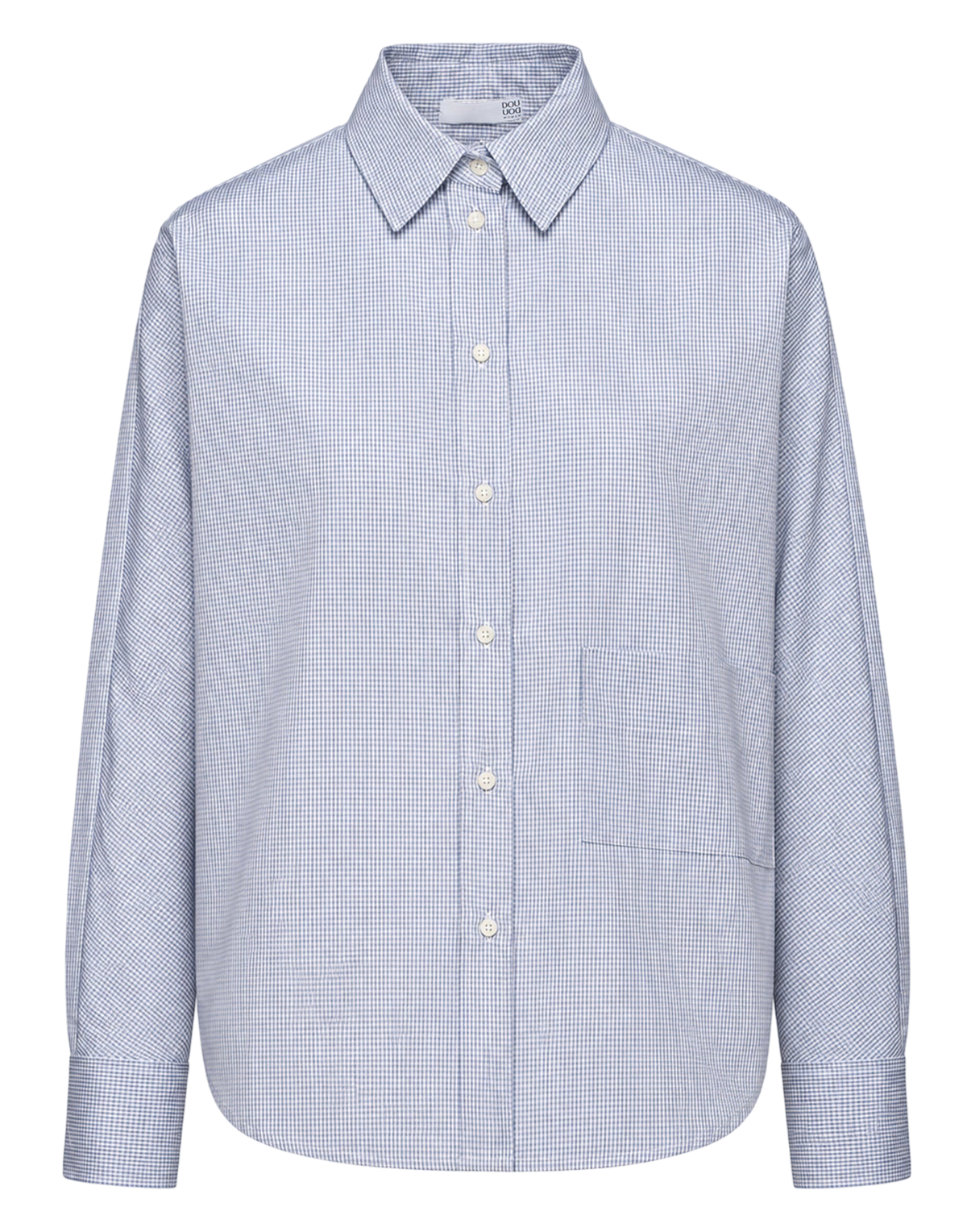 Kimono-Cut Shirt with Blue/White Gingham Pocket