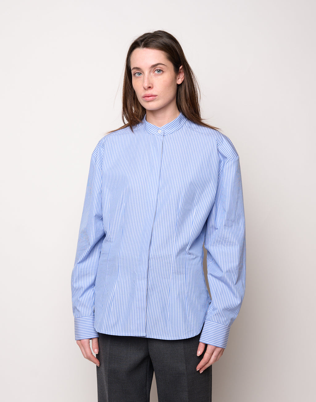 Camicia in Popeline di Cotone a Righe Bianco/Azzurro