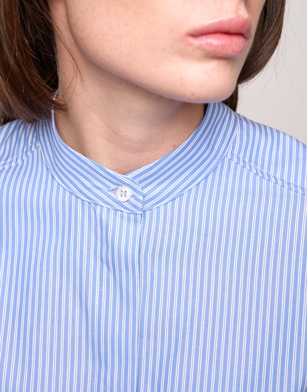 Camicia in Popeline di Cotone a Righe Bianco/Azzurro