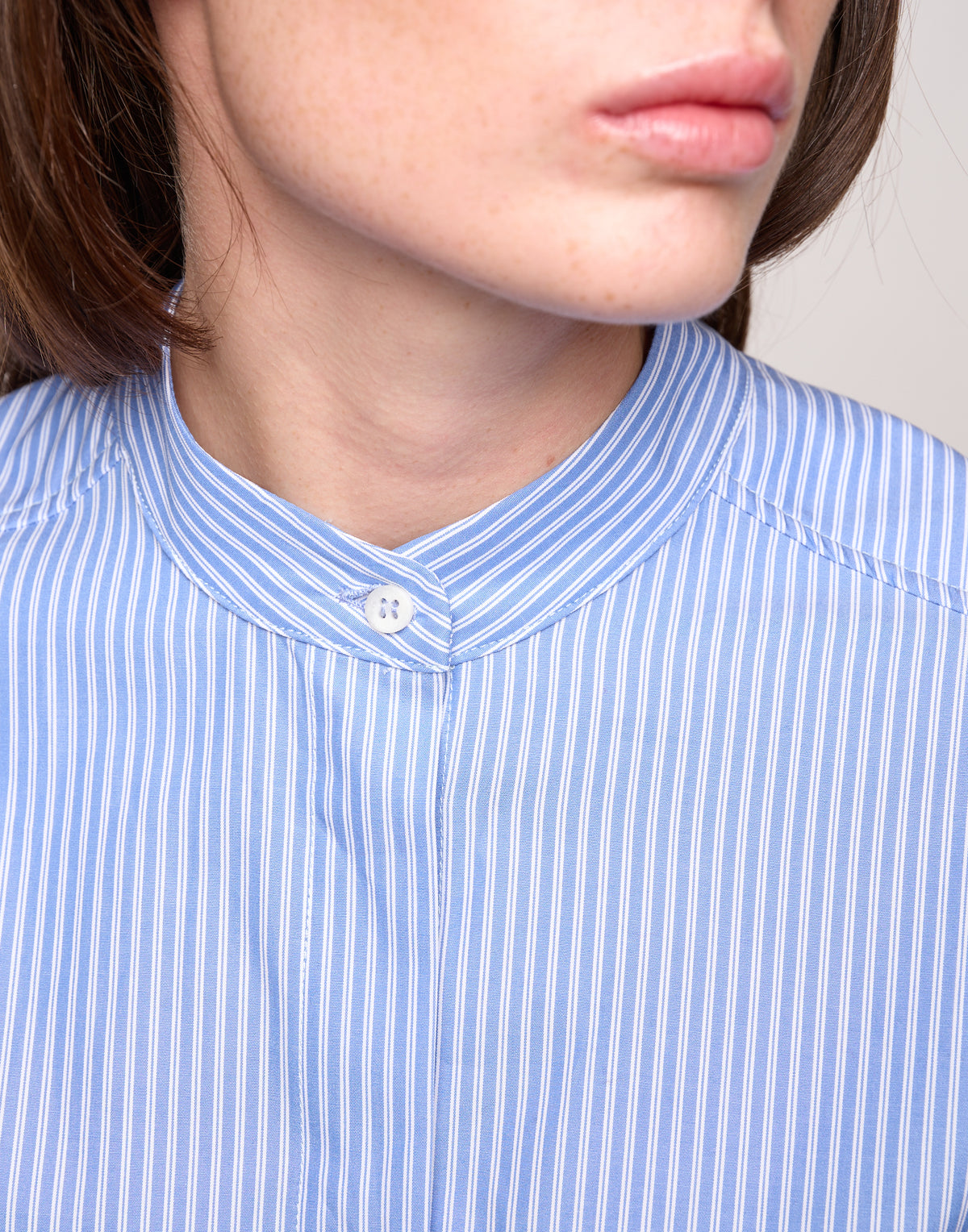 Camicia in Popeline di Cotone a Righe Bianco/Azzurro