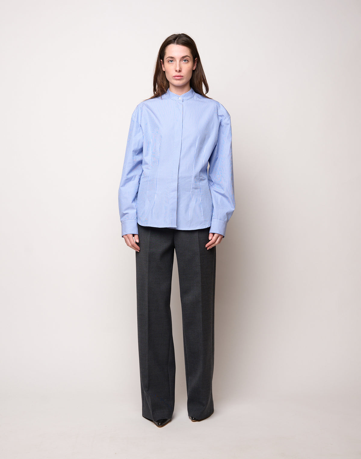 Camicia in Popeline di Cotone a Righe Bianco/Azzurro