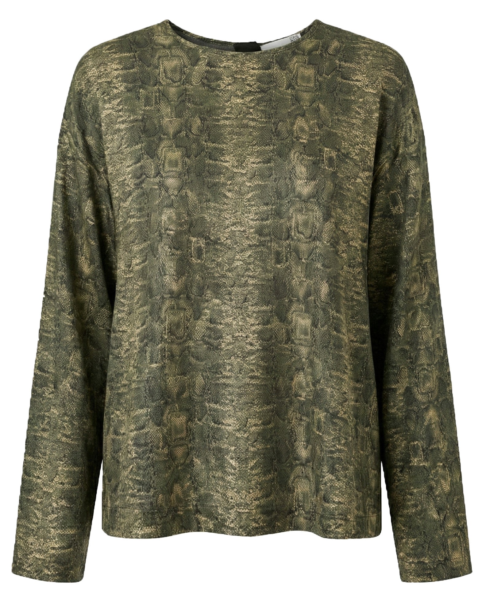 Blusa con Scollo Tondo e Zip Frontale Stampa Lucertola