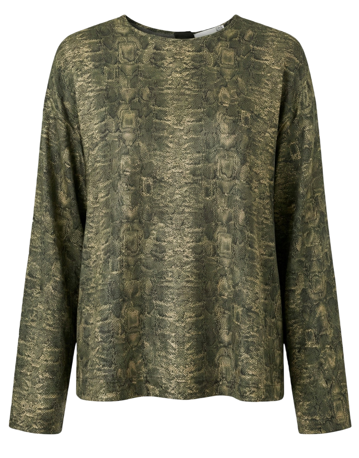 Lizard Print Round Neck Blouse with Front Zip