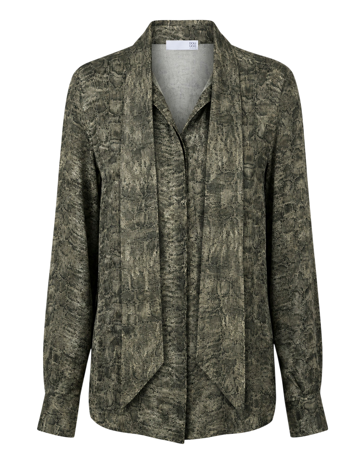 Lizard Print Ribbon-Neck Shirt