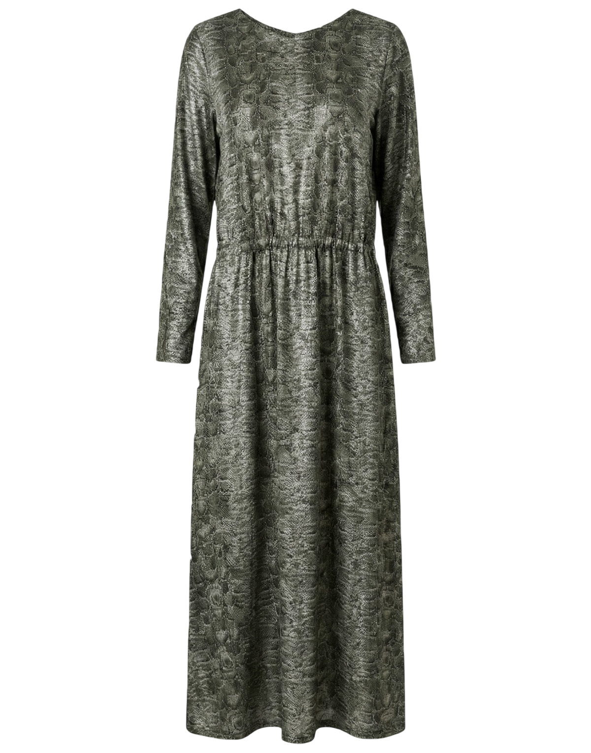 Lizard Print Flowy Maxi Dress with Drawstring Waist