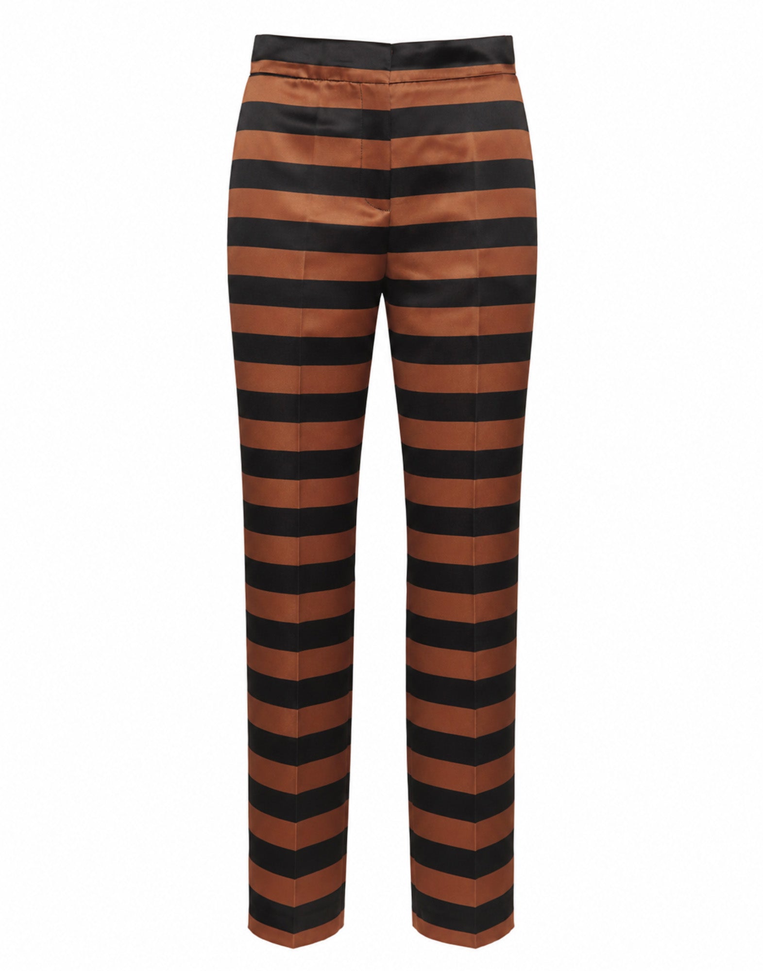 Pantalone Maschile a Sigaretta in Duchesse a Righe Nero/Whisky