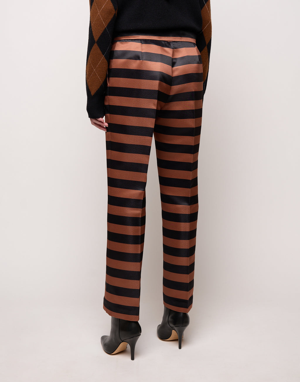 Pantalone Maschile a Sigaretta in Duchesse a Righe Nero/Whisky