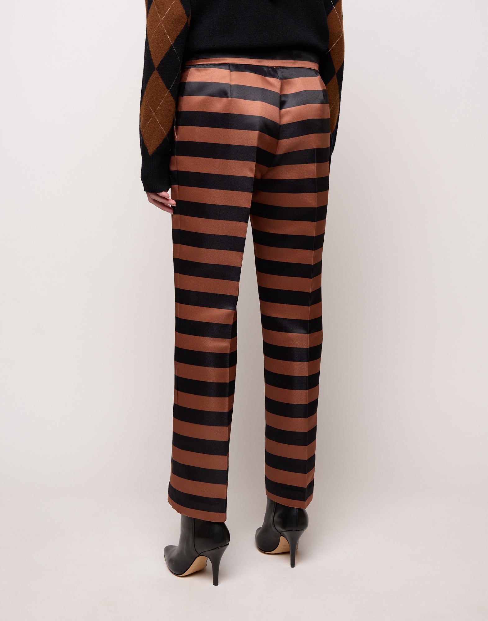Pantalone Maschile a Sigaretta in Duchesse a Righe Nero/Whisky