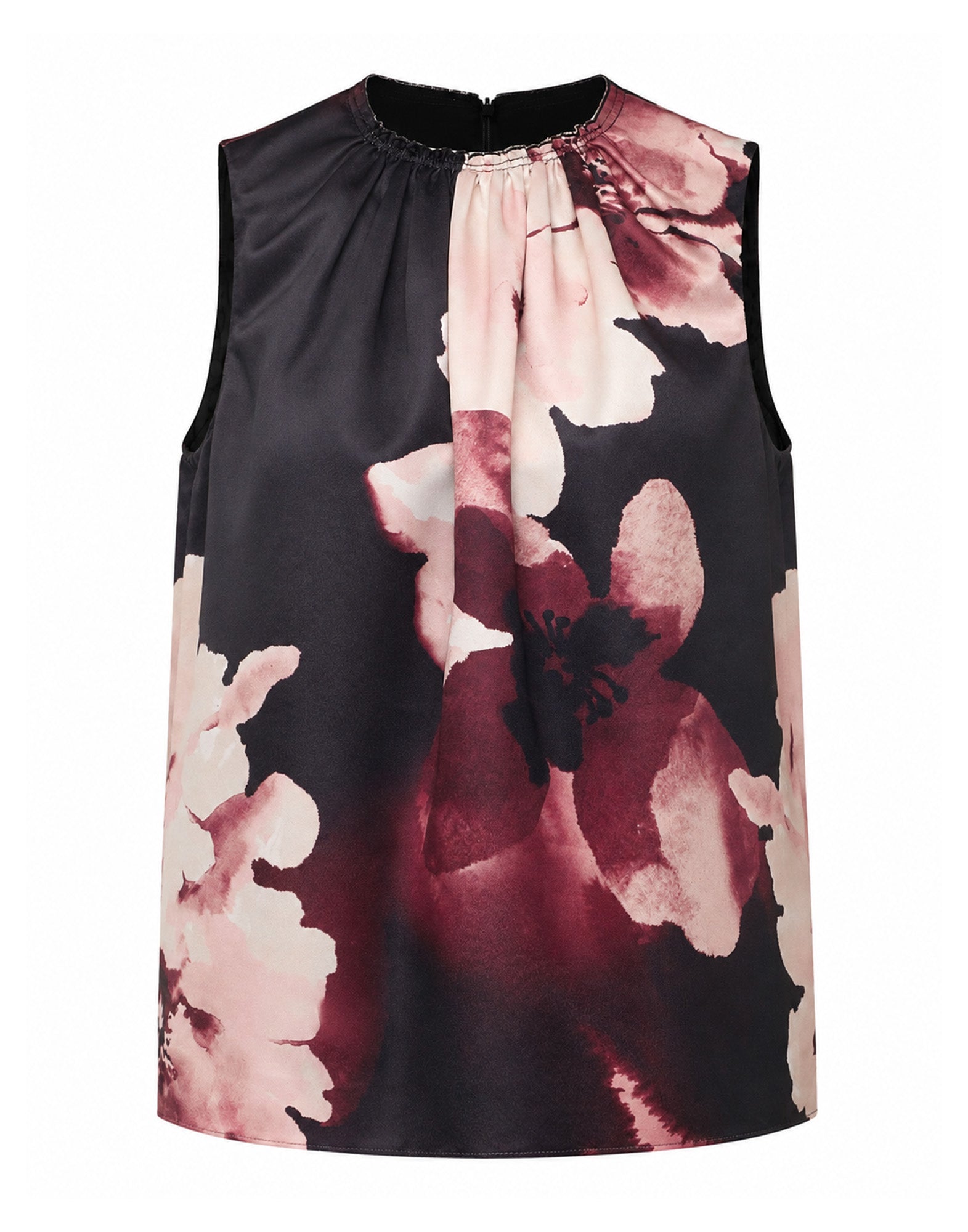 Top Boxy con Arriccio al Collo Stampa Floreale