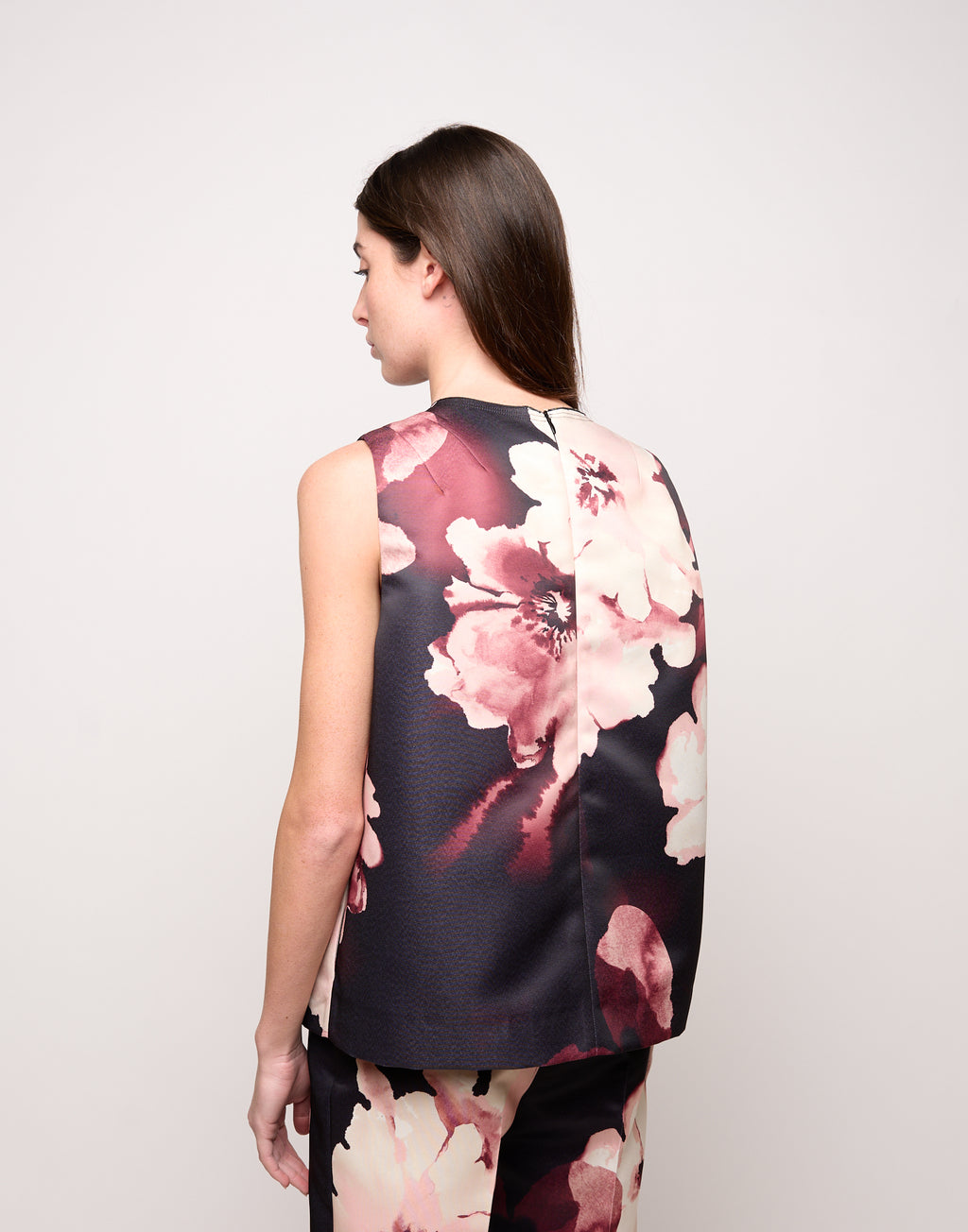 Top Boxy con Arriccio al Collo Stampa Floreale