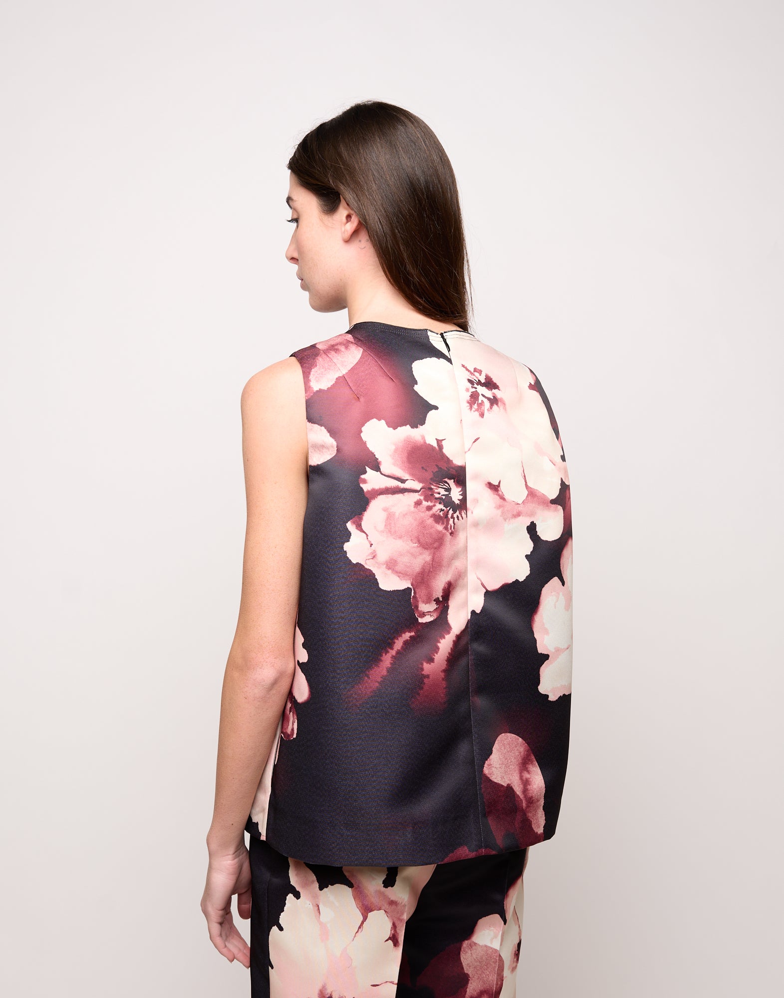 Top Boxy con Arriccio al Collo Stampa Floreale