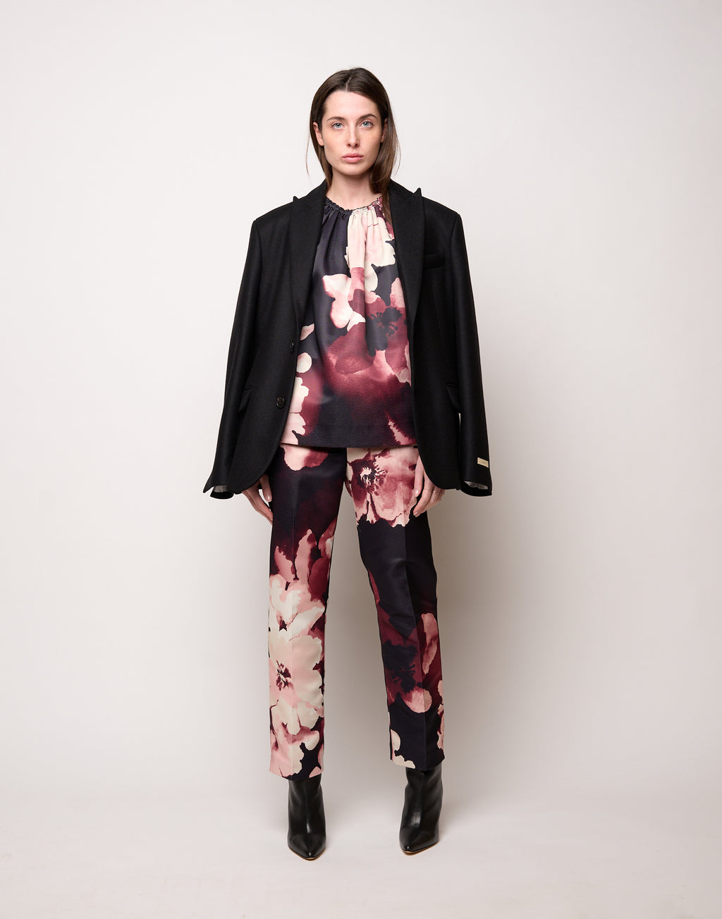 Top Boxy con Arriccio al Collo Stampa Floreale
