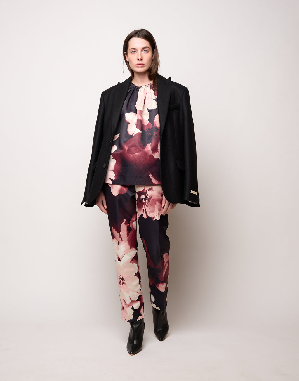 Top Boxy con Arriccio al Collo Stampa Floreale