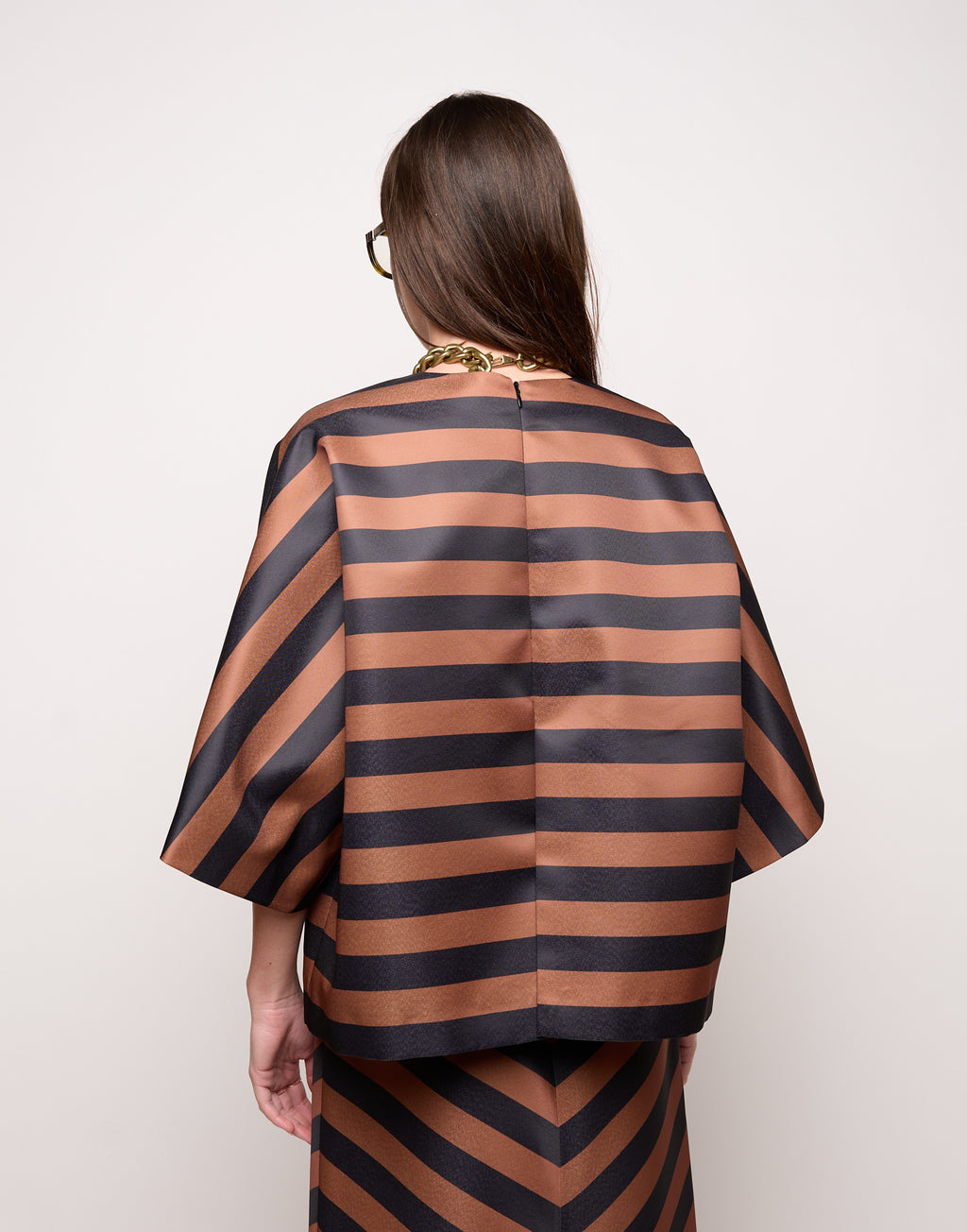 Blusa Kimono in Duchesse Nero/Whisky