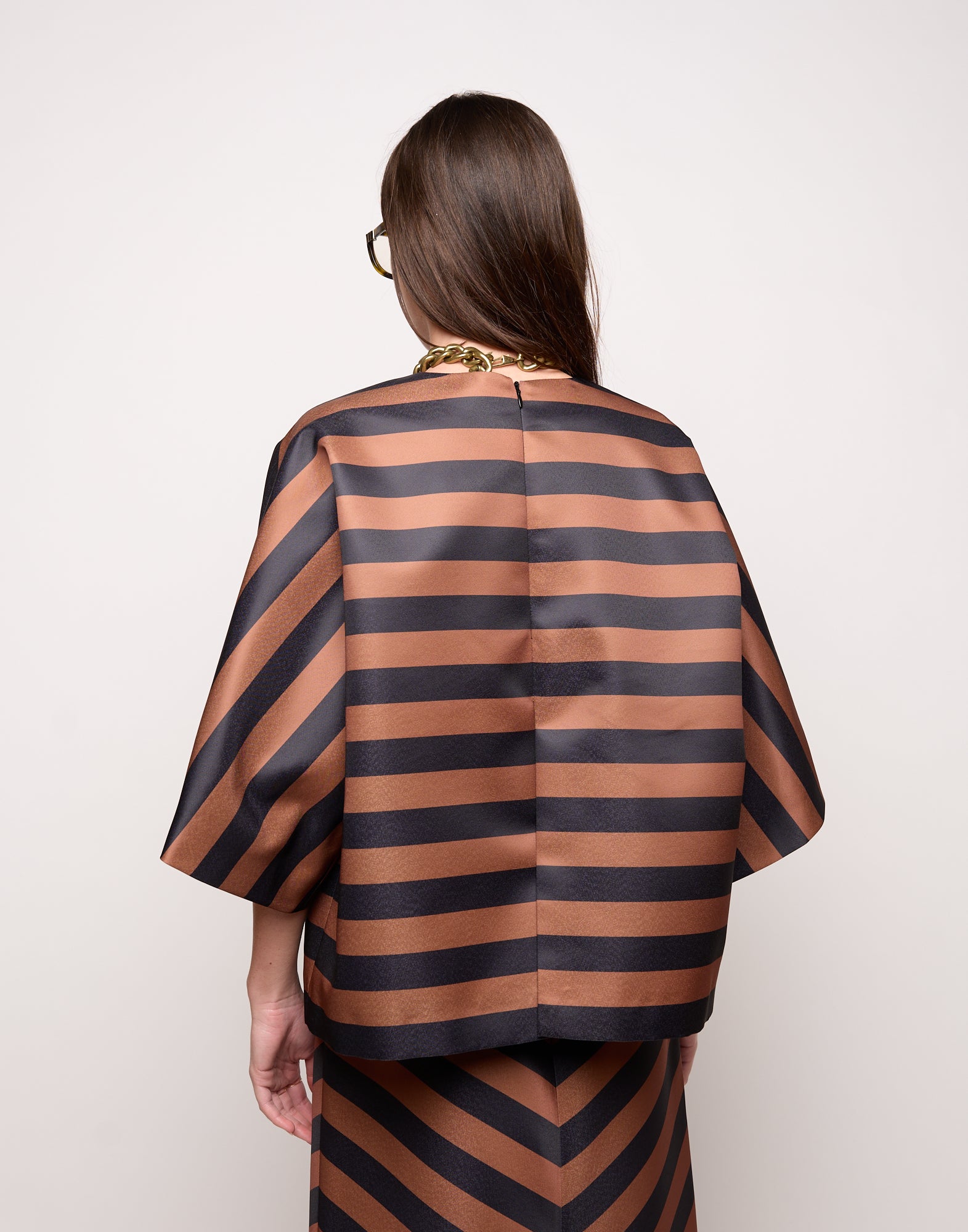 Blusa Kimono in Duchesse Nero/Whisky
