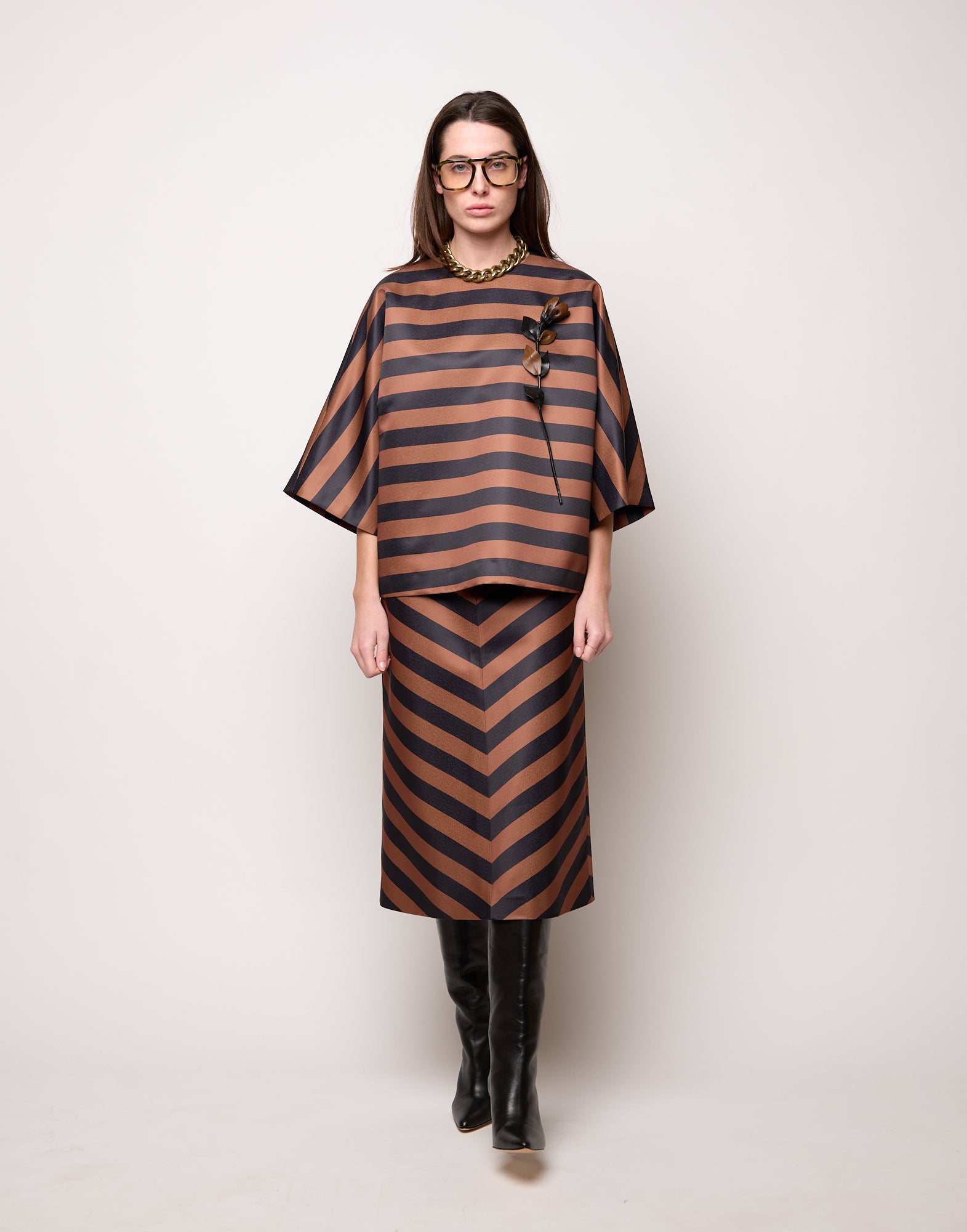 Blusa Kimono in Duchesse Nero/Whisky